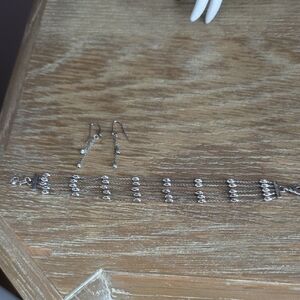 Sterling Silver Multi-Row Chain Bracelet with Matching Drop Earrings